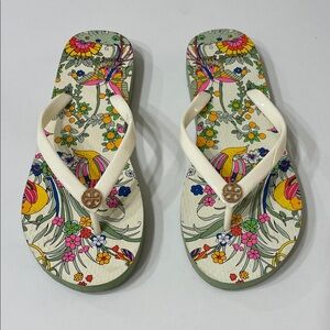 Tory Burch Promised Floral with Bird print  Women's Flip Flops Sandals | 6